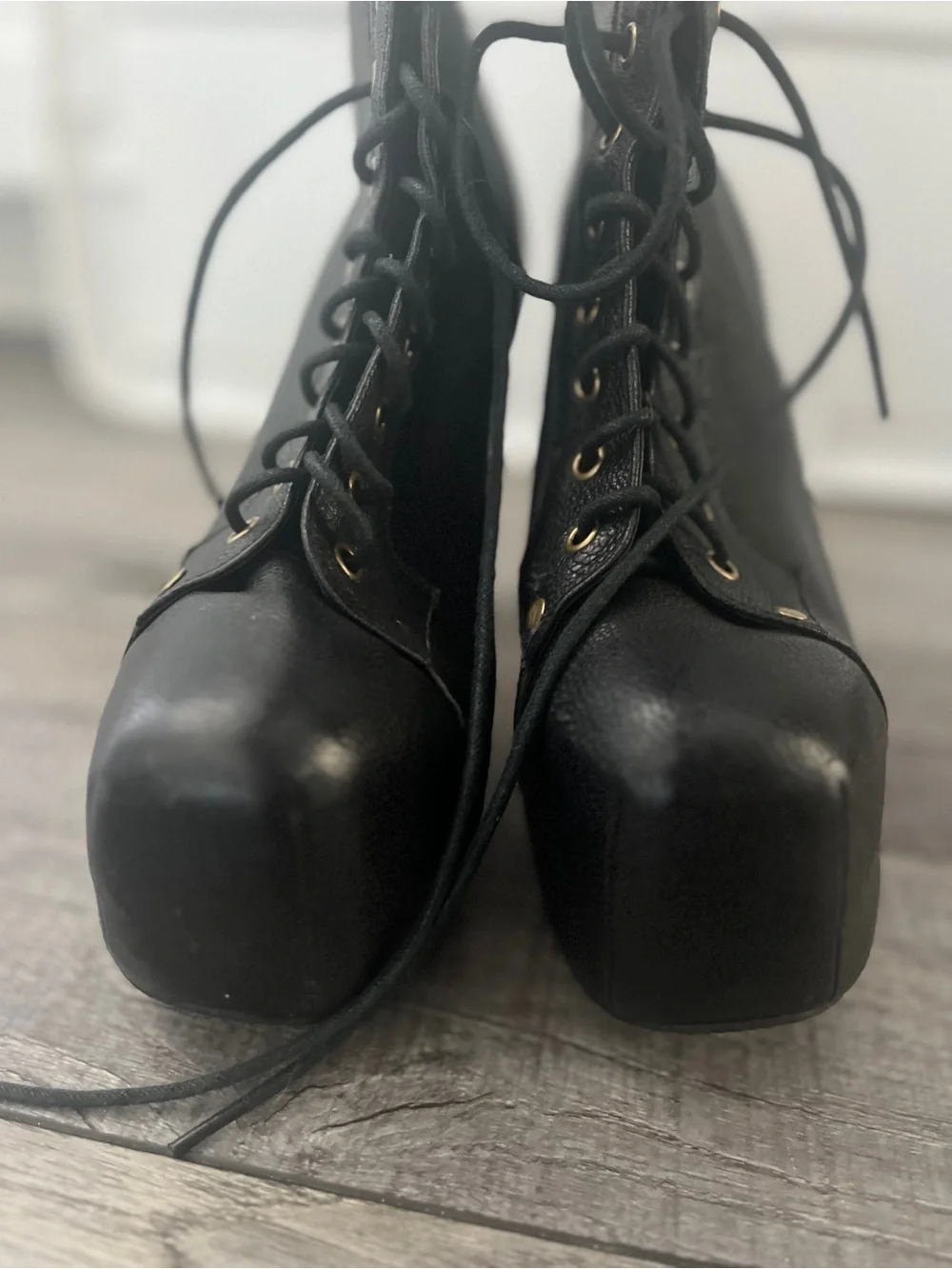 Jeffrey Campbell iconic Lita black Platform Lace-Up Heels Wood Block Heel